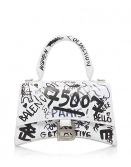 Balenciaga Hourglass Graffiti-Print Leather Mini Handbag 5935461 White