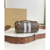 Burberry The Monogram Stripe E-canvas and Leather Barrel Bag Coffee