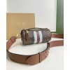 Burberry The Monogram Stripe E-canvas and Leather Barrel Bag Coffee