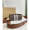 Burberry The Monogram Stripe E-canvas and Leather Barrel Bag Coffee