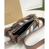 Burberry The Monogram Stripe E-canvas and Leather Barrel Bag Coffee