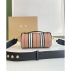 Burberry The Icon Stripe E-canvas and Leather Barrel Bag Apricot