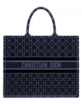 Christian Dior Cannage Embroidered Velvet Dior Book Tote Dark Blue