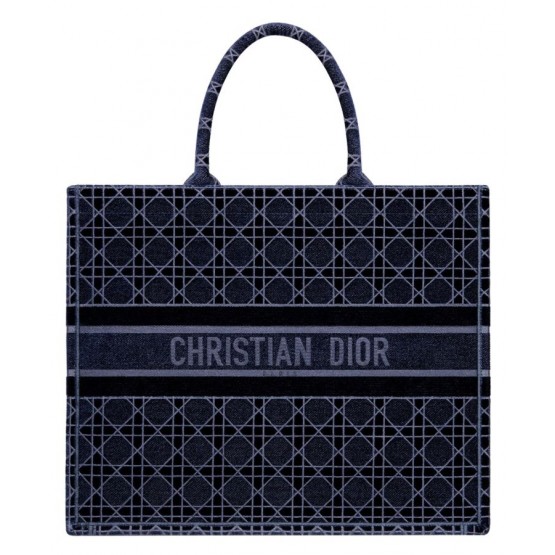 Christian Dior Cannage Embroidered Velvet Dior Book Tote Dark Blue