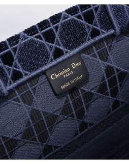 Christian Dior Cannage Embroidered Velvet Dior Book Tote Dark Blue