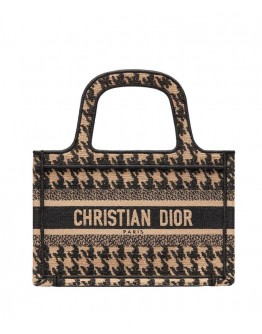 Dior Mini Houndstooth Embroidery Book Tote Handbag Cream