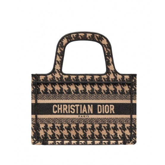 Dior Mini Houndstooth Embroidery Book Tote Handbag Cream
