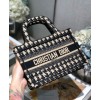 Dior Mini Houndstooth Embroidery Book Tote Handbag Cream