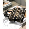 Dior Mini Houndstooth Embroidery Book Tote Handbag Cream