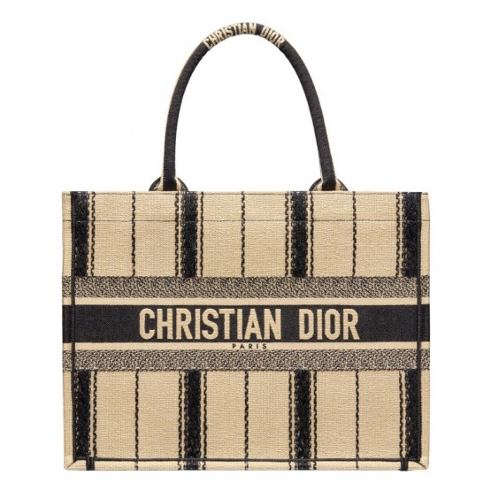Dior Book Tote Bayadere Small Embroidered Tote Apricot