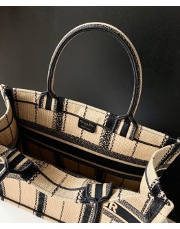 Dior Book Tote Bayadere Small Embroidered Tote Apricot