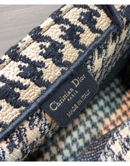 Dior Houndstooth Embroidery Book Tote Handbag Cream