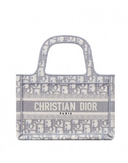 Dior Mini Book Tote Original Dior Oblique Embroidered Canvas Bag Gray