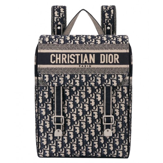 Dior Backpack in blue Dior Oblique embroidered canvas Dark Blue