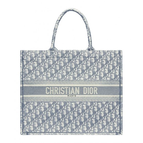 Dior Book Tote With Dior Oblique Embroidery Gray