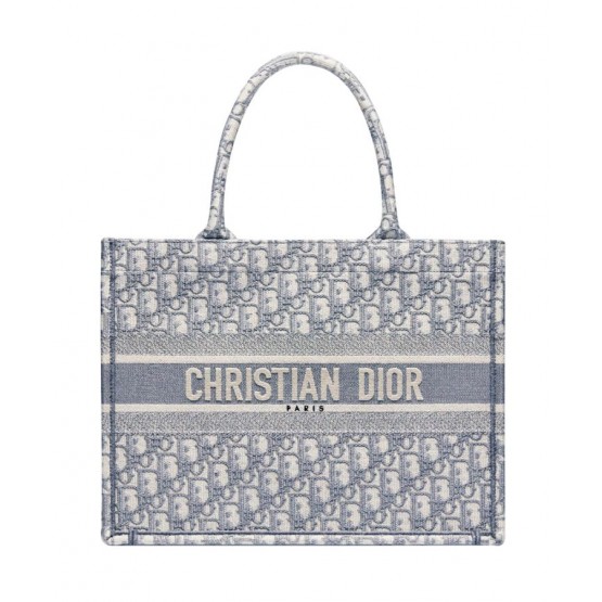 Dior Small Book Tote With Dior Oblique Embroidery Gray