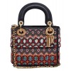 Dior Leather Beaded Fringe Mini Lady Dior Bag Red
