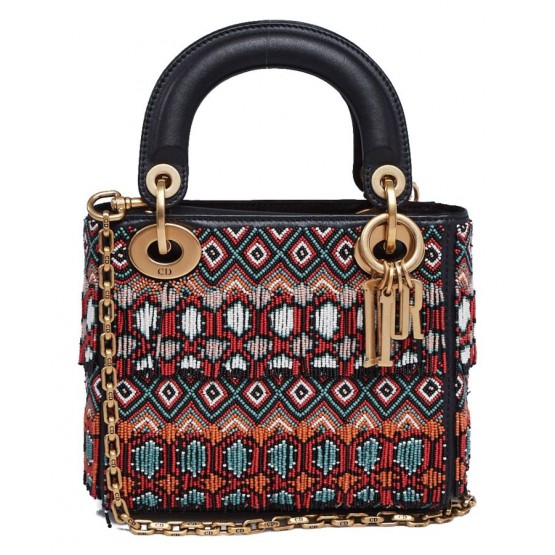Dior Leather Beaded Fringe Mini Lady Dior Bag Red