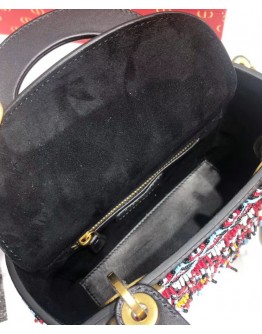 Dior Leather Beaded Fringe Mini Lady Dior Bag Red