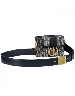 Dior 30 Montaigne Jacquard Canvas Box Bag Dark Blue