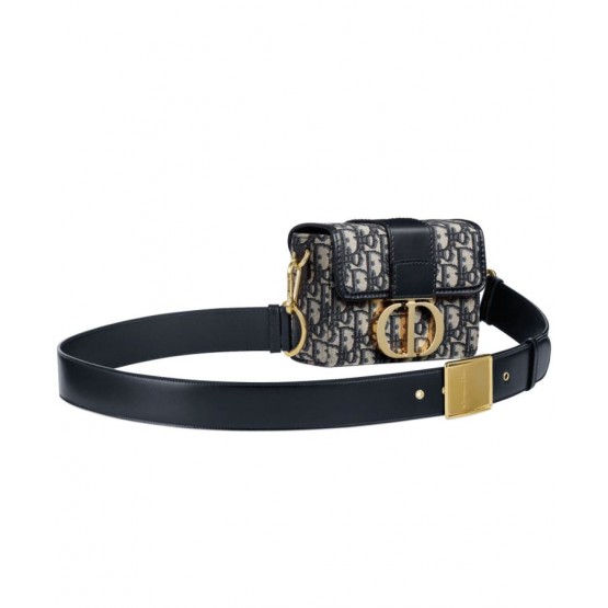 Dior 30 Montaigne Jacquard Canvas Box Bag Dark Blue