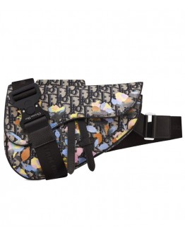 Dior Oblique Jacquard And Alex Foxton Print Saddle Bag Dark Blue