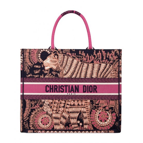 Dior Fuchsia Dior Book Tote Dior Animals Embroidered Canvsa Bag Peachblow