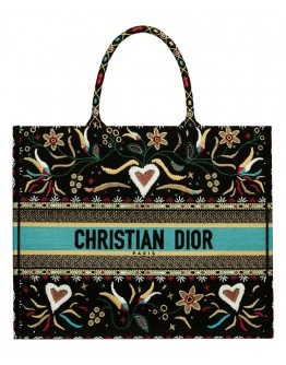 Dior Book Tote Embroidered Canvas Tote Green