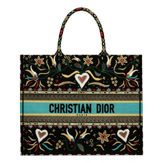 Dior Book Tote Embroidered Canvas Tote Green