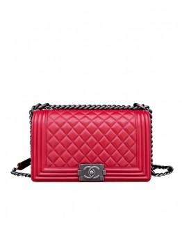 C-C Lambskin Medium Boy Bag A67086 Red