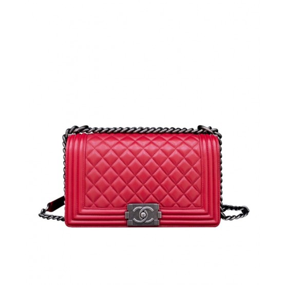 C-C Lambskin Medium Boy Bag A67086 Red