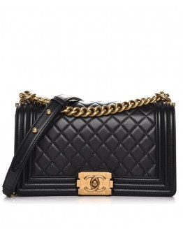 C-C Black Lambskin Medium Boy Bag A67086 Black