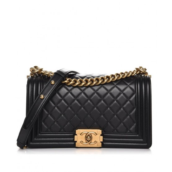 C-C Black Lambskin Medium Boy Bag A67086 Black