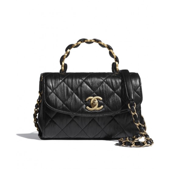 C-C Mini Flap Bag With Top Handle AS2477 Black