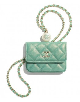 C-C Flap Coin Purse With Chain AP2119 Blue