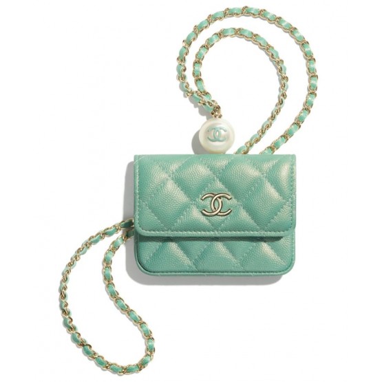 C-C Flap Coin Purse With Chain AP2119 Blue