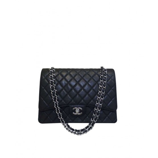 C-C CF MAXI 33cm Bag A58601 Black Calfskin
