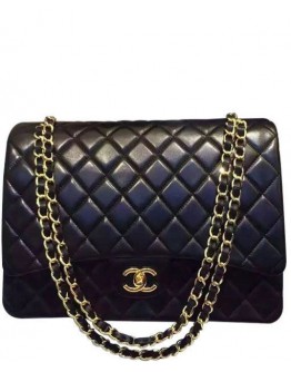C-C CF MAXI 33cm Bag A58601 Black Lambskin