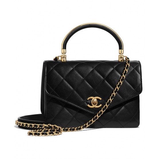 C-C Small Flap Bag with Top Handle AS0625 Black