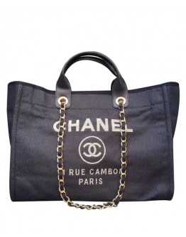 C-C Large Deauville Canvas Tote Shopping Bag A66941 Dark Blue