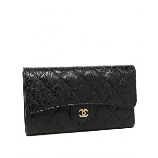 C-C Quilted Flap Wallet in Caviar A31506 Black