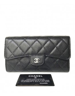 C-C Quilted Flap Wallet in Caviar A31506 Black