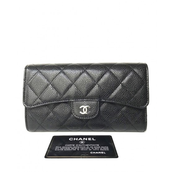 C-C Quilted Flap Wallet in Caviar A31506 Black