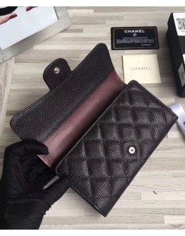 C-C Quilted Flap Wallet in Caviar A31506 Black