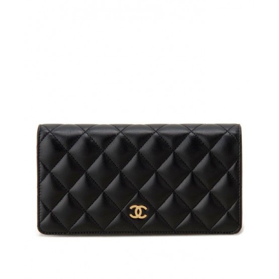 C-C Quilted Bi-fold Wallet in Lambskin Black
