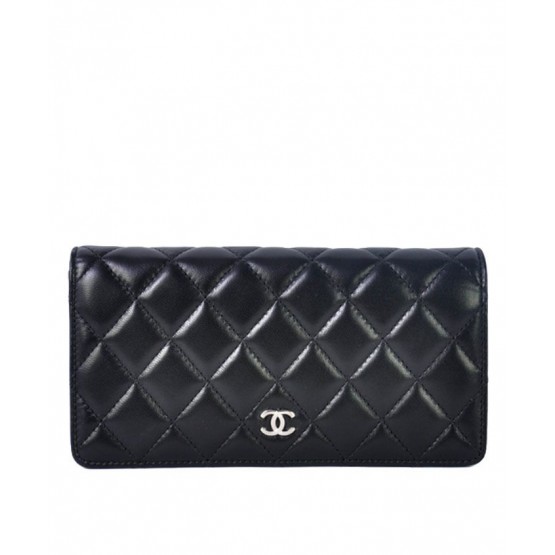 C-C Quilted Bi-fold Wallet in Lambskin Black