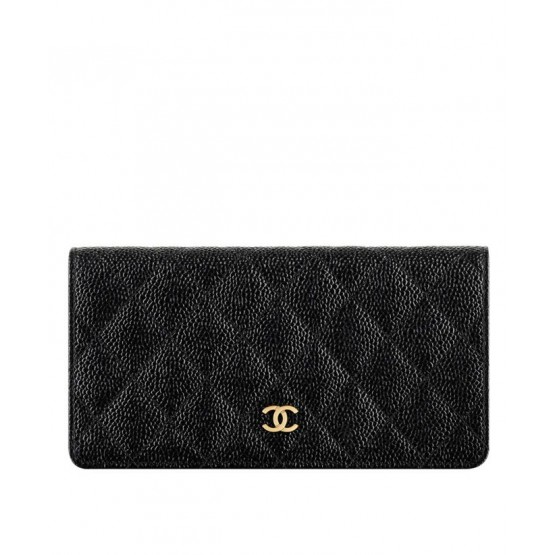 C-C Quilted Bi-fold Wallet in Caviar Black