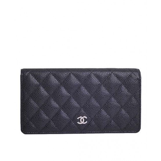 C-C Quilted Bi-fold Wallet in Caviar Black