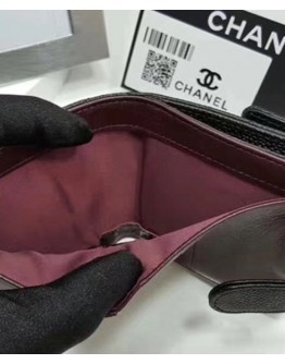 C-C Caviar Quilted Compact Flap Wallet Black