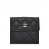 C-C Caviar Quilted Compact Flap Wallet Black